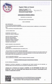 Сертификат о благополучии фирмы Панама 1