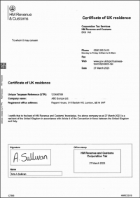 Tax Residence Certificate Великобритания