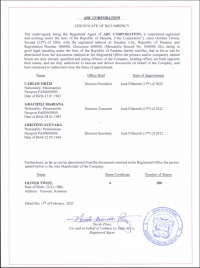 Certificate of Incumbency Панама