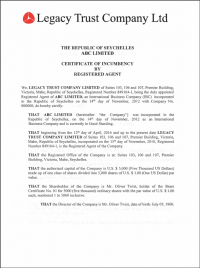 Certificate of Incumbency Сейшелы 1